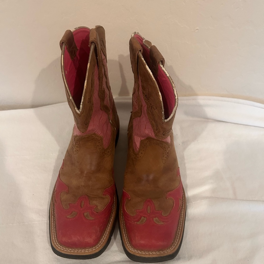 Ariat Fatbaby Pink & Tan Cowboy Boots – Women’s 8.5B Western Square Toe - Picture 2 of 5